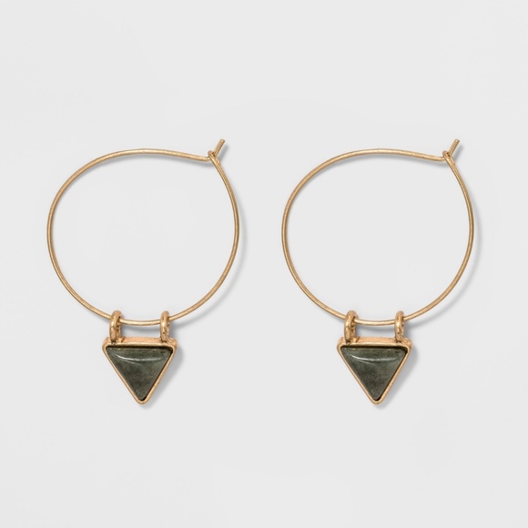 Jewelry - Triangular Stone Charm Hoop Earrings